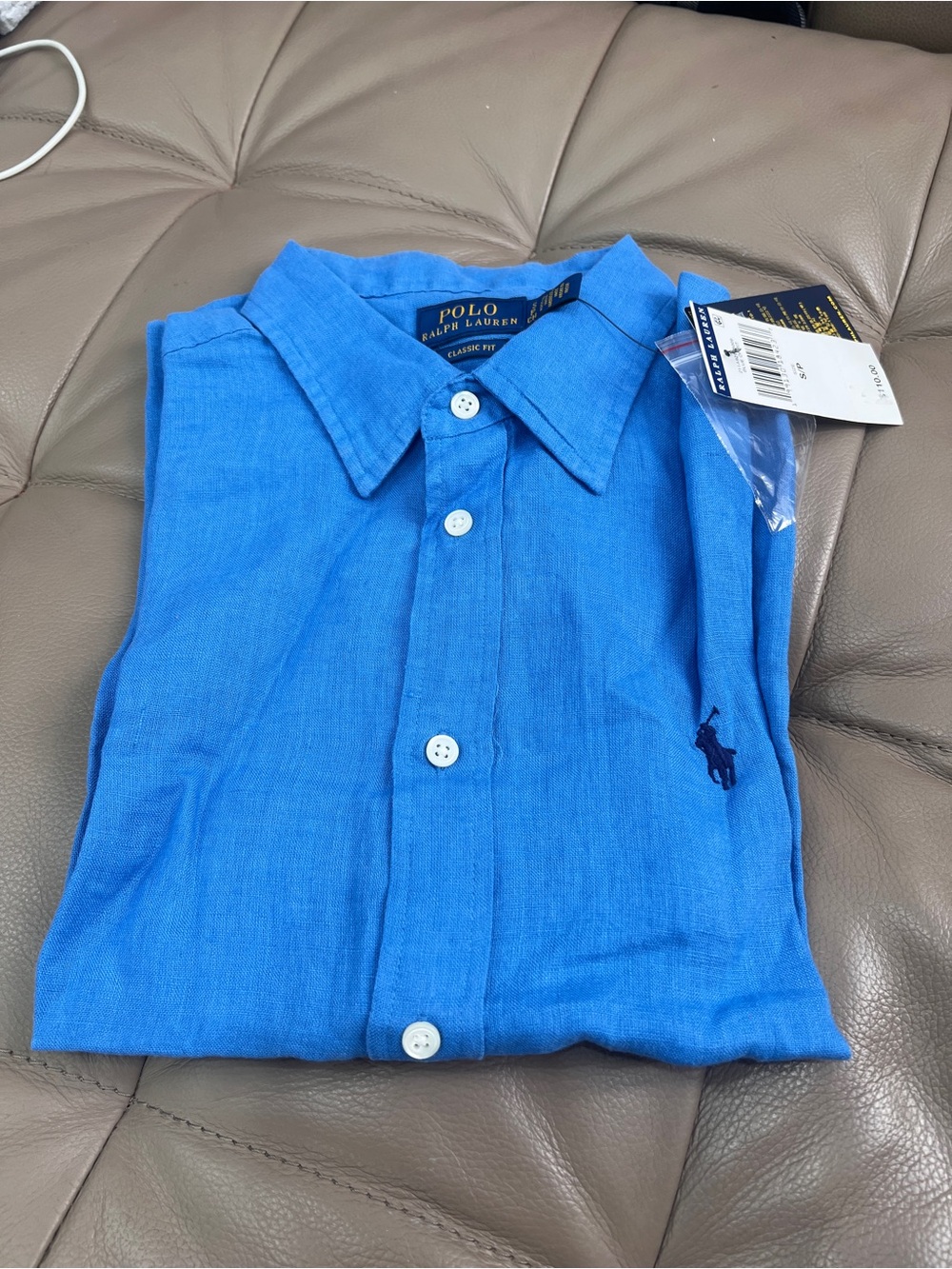 Polo by Ralph Lauren Women Size S Blue Classic Fit Button-Down Linen Shirt